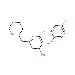 Oc1cc(CC2CCCCC2)ccc1Oc1ccc(Cl)cc1Cl ZINC000029061284