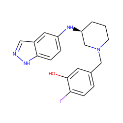 Oc1cc(CN2CCC[C@H](Nc3ccc4[nH]ncc4c3)C2)ccc1I ZINC000114335546