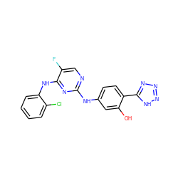 Oc1cc(Nc2ncc(F)c(Nc3ccccc3Cl)n2)ccc1-c1nnn[nH]1 ZINC000089470002