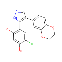 Oc1cc(O)c(-c2[nH]ncc2-c2ccc3c(c2)OCCO3)cc1Cl ZINC000028468707