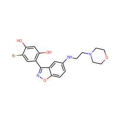 Oc1cc(O)c(-c2noc3ccc(NCCN4CCOCC4)cc23)cc1Br ZINC000014974443