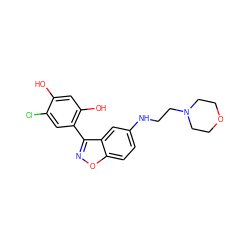 Oc1cc(O)c(-c2noc3ccc(NCCN4CCOCC4)cc23)cc1Cl ZINC000014974449