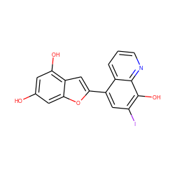 Oc1cc(O)c2cc(-c3cc(I)c(O)c4ncccc34)oc2c1 ZINC000653757068