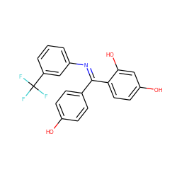 Oc1ccc(/C(=N\c2cccc(C(F)(F)F)c2)c2ccc(O)cc2O)cc1 ZINC000169310742