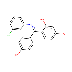 Oc1ccc(/C(=N\c2cccc(Cl)c2)c2ccc(O)cc2O)cc1 ZINC000169310739