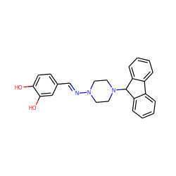 Oc1ccc(/C=N/N2CCN(C3c4ccccc4-c4ccccc43)CC2)cc1O ZINC000019682499