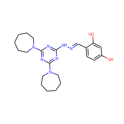 Oc1ccc(/C=N/Nc2nc(N3CCCCCC3)nc(N3CCCCCC3)n2)c(O)c1 ZINC000004737532