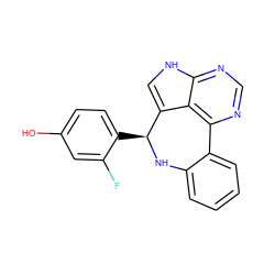 Oc1ccc([C@@H]2Nc3ccccc3-c3ncnc4[nH]cc2c34)c(F)c1 ZINC000045390353