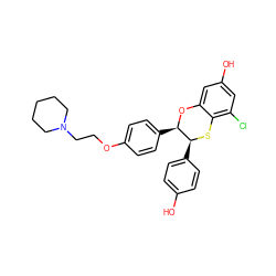 Oc1ccc([C@@H]2Sc3c(Cl)cc(O)cc3O[C@@H]2c2ccc(OCCN3CCCCC3)cc2)cc1 ZINC000026654790