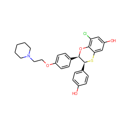 Oc1ccc([C@@H]2Sc3cc(O)cc(Cl)c3O[C@@H]2c2ccc(OCCN3CCCCC3)cc2)cc1 ZINC000026661269