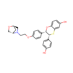 Oc1ccc([C@H]2Sc3cc(O)ccc3O[C@H]2c2ccc(OCCN3C[C@H]4C[C@H]3CO4)cc2)cc1 ZINC000261151010