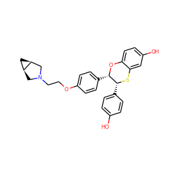 Oc1ccc([C@H]2Sc3cc(O)ccc3O[C@H]2c2ccc(OCCN3C[C@H]4C[C@H]4C3)cc2)cc1 ZINC000028377737