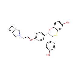 Oc1ccc([C@H]2Sc3cc(O)ccc3O[C@H]2c2ccc(OCCN3C[C@H]4CC[C@H]4C3)cc2)cc1 ZINC000028377537