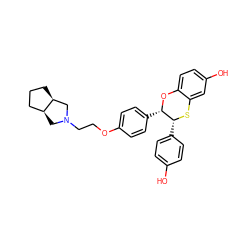 Oc1ccc([C@H]2Sc3cc(O)ccc3O[C@H]2c2ccc(OCCN3C[C@H]4CCC[C@H]4C3)cc2)cc1 ZINC000028381954