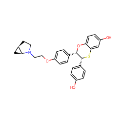 Oc1ccc([C@H]2Sc3cc(O)ccc3O[C@H]2c2ccc(OCCN3CC[C@@H]4C[C@@H]43)cc2)cc1 ZINC000028365103