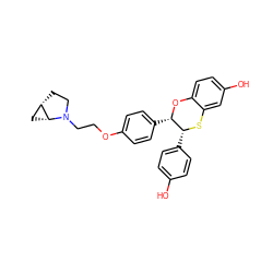 Oc1ccc([C@H]2Sc3cc(O)ccc3O[C@H]2c2ccc(OCCN3CC[C@H]4C[C@H]43)cc2)cc1 ZINC000028377692