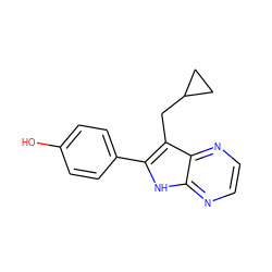 Oc1ccc(-c2[nH]c3nccnc3c2CC2CC2)cc1 ZINC000013492977