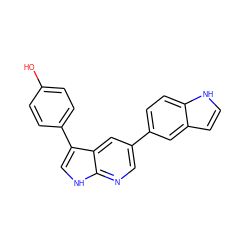 Oc1ccc(-c2c[nH]c3ncc(-c4ccc5[nH]ccc5c4)cc23)cc1 ZINC001772592293