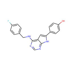 Oc1ccc(-c2cc3c(NCc4ccc(F)cc4)ncnc3[nH]2)cc1 ZINC000073196655