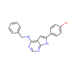 Oc1ccc(-c2cc3c(NCc4ccccc4)ncnc3[nH]2)cc1 ZINC000073158735