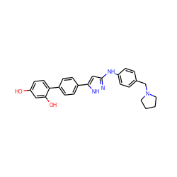 Oc1ccc(-c2ccc(-c3cc(Nc4ccc(CN5CCCC5)cc4)n[nH]3)cc2)c(O)c1 ZINC000028868337