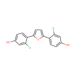 Oc1ccc(-c2ccc(-c3ccc(O)cc3Cl)o2)c(Cl)c1 ZINC000095588192