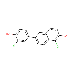 Oc1ccc(-c2ccc3c(Cl)c(O)ccc3c2)cc1Cl ZINC000013645077