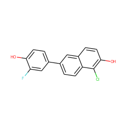 Oc1ccc(-c2ccc3c(Cl)c(O)ccc3c2)cc1F ZINC000013645071