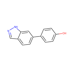 Oc1ccc(-c2ccc3cn[nH]c3c2)cc1 ZINC000076188755