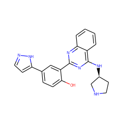 Oc1ccc(-c2ccn[nH]2)cc1-c1nc(N[C@H]2CCNC2)c2ccccc2n1 ZINC000058639130