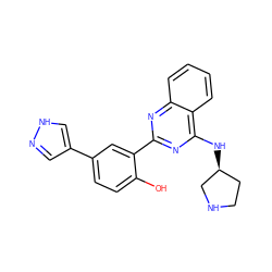 Oc1ccc(-c2cn[nH]c2)cc1-c1nc(N[C@H]2CCNC2)c2ccccc2n1 ZINC000066101792