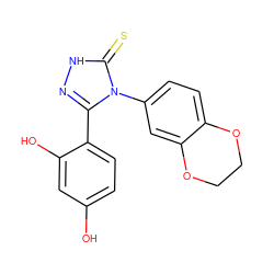 Oc1ccc(-c2n[nH]c(=S)n2-c2ccc3c(c2)OCCO3)c(O)c1 ZINC000018059248