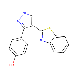 Oc1ccc(-c2n[nH]cc2-c2nc3ccccc3s2)cc1 ZINC000114399351