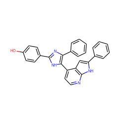 Oc1ccc(-c2nc(-c3ccccc3)c(-c3ccnc4[nH]c(-c5ccccc5)cc34)[nH]2)cc1 ZINC001772617165