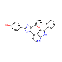 Oc1ccc(-c2nc(-c3ccco3)c(-c3ccnc4[nH]c(-c5ccccc5)cc34)[nH]2)cc1 ZINC001772594355