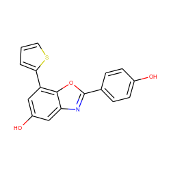 Oc1ccc(-c2nc3cc(O)cc(-c4cccs4)c3o2)cc1 ZINC000013583730