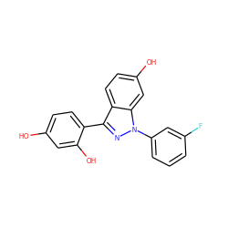 Oc1ccc(-c2nn(-c3cccc(F)c3)c3cc(O)ccc23)c(O)c1 ZINC000013586329