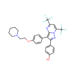 Oc1ccc(-c2nn3c(C(F)(F)F)cc(C(F)(F)F)nc3c2-c2ccc(OCCN3CCCCC3)cc2)cc1 ZINC000014970946