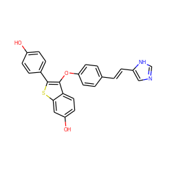 Oc1ccc(-c2sc3cc(O)ccc3c2Oc2ccc(/C=C/c3cnc[nH]3)cc2)cc1 ZINC000221359727