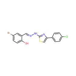 Oc1ccc(Br)cc1/C=N/Nc1nc(-c2ccc(Cl)cc2)cs1 ZINC000004616667