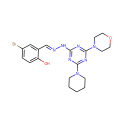 Oc1ccc(Br)cc1/C=N/Nc1nc(N2CCCCC2)nc(N2CCOCC2)n1 ZINC000004119356