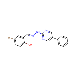 Oc1ccc(Br)cc1/C=N/Nc1ncc(-c2ccccc2)cn1 ZINC000004713096