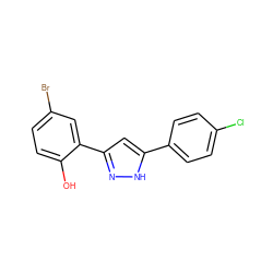 Oc1ccc(Br)cc1-c1cc(-c2ccc(Cl)cc2)[nH]n1 ZINC000013126319