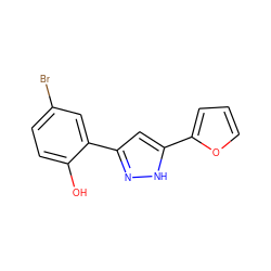 Oc1ccc(Br)cc1-c1cc(-c2ccco2)[nH]n1 ZINC000013121956