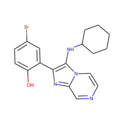 Oc1ccc(Br)cc1-c1nc2cnccn2c1NC1CCCCC1 ZINC000018084959