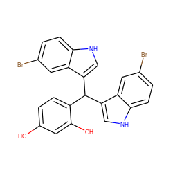 Oc1ccc(C(c2c[nH]c3ccc(Br)cc23)c2c[nH]c3ccc(Br)cc23)c(O)c1 ZINC000169306790