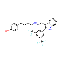 Oc1ccc(CCCCNCCc2c(-c3cc(C(F)(F)F)cc(C(F)(F)F)c3)[nH]c3ccccc23)cc1 ZINC000027555935