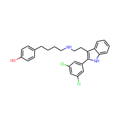 Oc1ccc(CCCCNCCc2c(-c3cc(Cl)cc(Cl)c3)[nH]c3ccccc23)cc1 ZINC000027560290