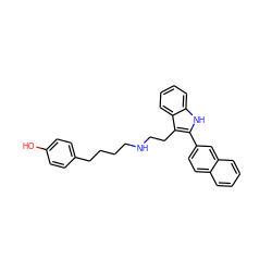 Oc1ccc(CCCCNCCc2c(-c3ccc4ccccc4c3)[nH]c3ccccc23)cc1 ZINC000001893927