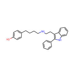 Oc1ccc(CCCCNCCc2c(-c3ccccc3)[nH]c3ccccc23)cc1 ZINC000027560802